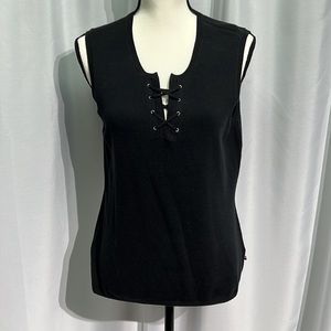 Tommy Hilfiger Black Knit Lace Up Top - sz Large